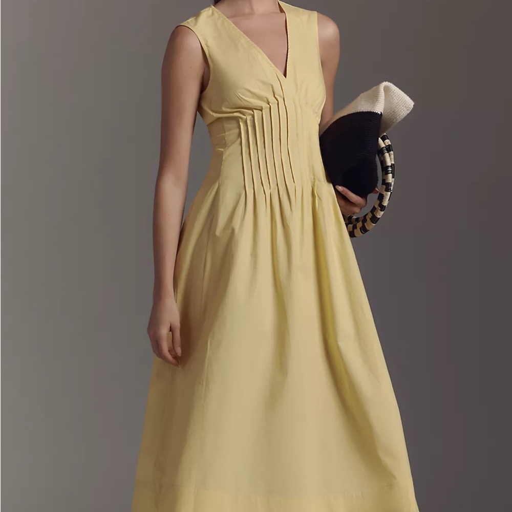 The Hailey Sleeveless V-Neck Pintuck Midi Dress by Maeve